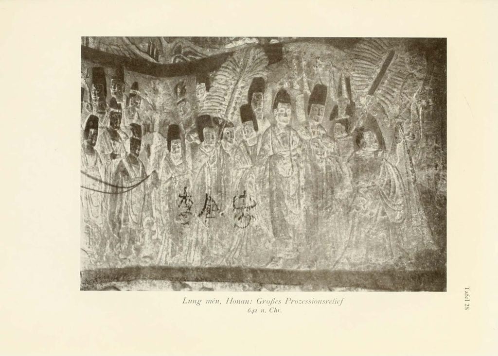 Miniature of Longmen Binyang Central Cave, northeast wall, showing removed donors relief ("Emperor Xiaowen and his entourage worshipping the Buddha")