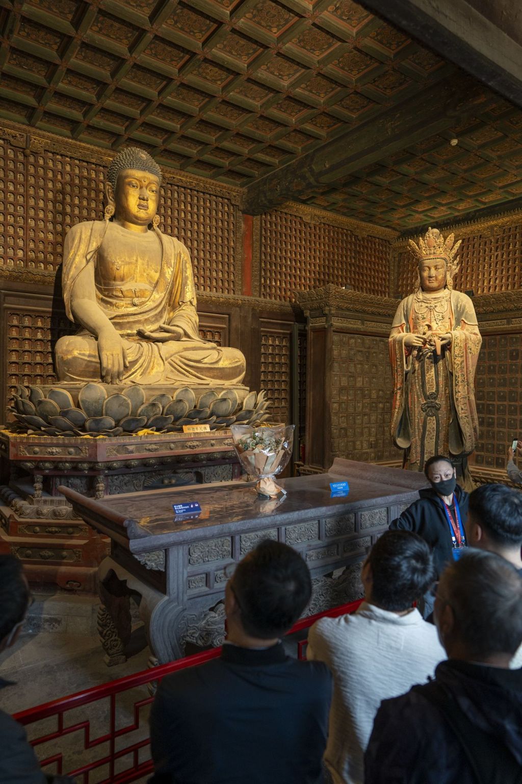 Miniature of Buddha Triad from Rulai Hall (Rulaidian, Tathagatha Hall or Shakyamuni Hall), Shakyamuni, Indra, and Brahma Buddha