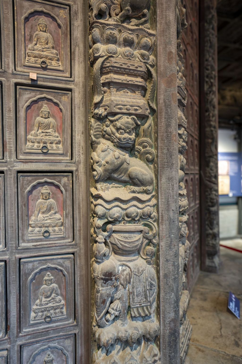 Miniature of Revolving Sutra Cabinet (Zhuanlun Jingzang, or Scripture Cabinet) in Sutra Hall (Zangdian, or Scripture Hall), elephant figure