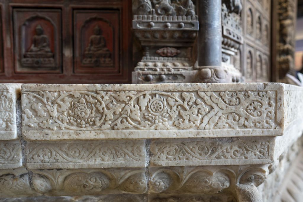 Miniature of Revolving Sutra Cabinet (Zhuanlun Jingzang, or Scripture Cabinet) in Sutra Hall (Zangdian, or Scripture Hall), white marble base