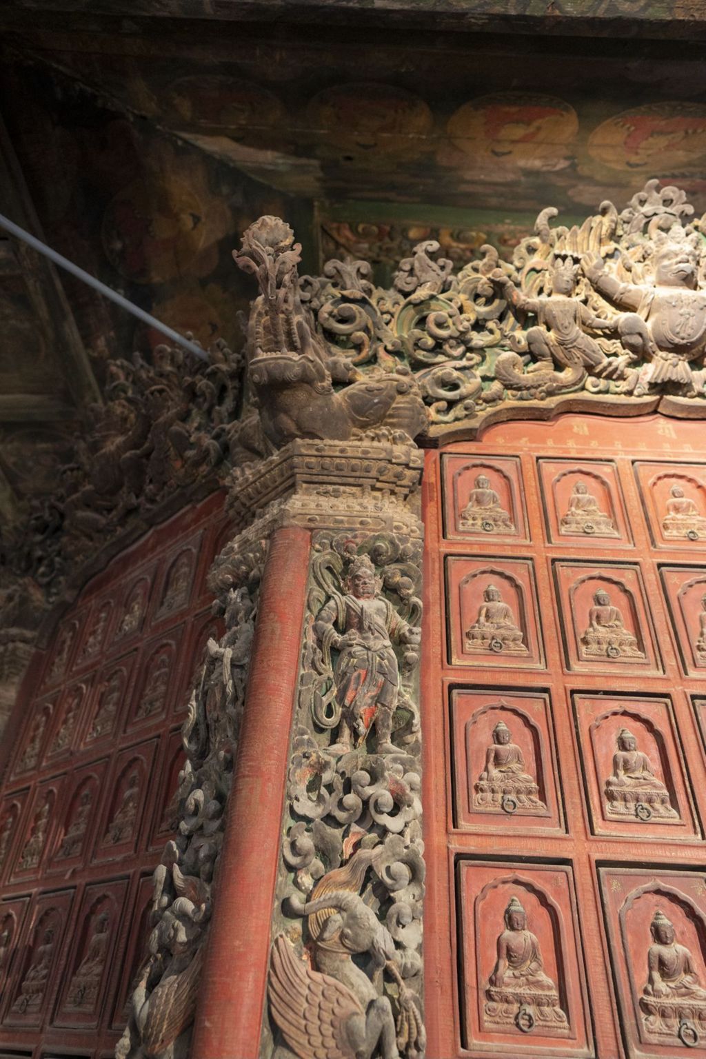 Miniature of Revolving Sutra Cabinet (Zhuanlun Jingzang, or Scripture Cabinet) in Sutra Hall (Zangdian, or Scripture Hall), crown and ceiling