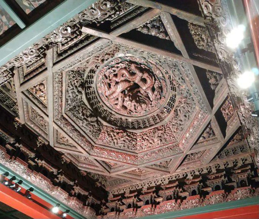 Miniature of Coffered Ceiling from Zhihua Hall (Zhihuadian, Hall of Transforming Wisdom), research team conducting scanning