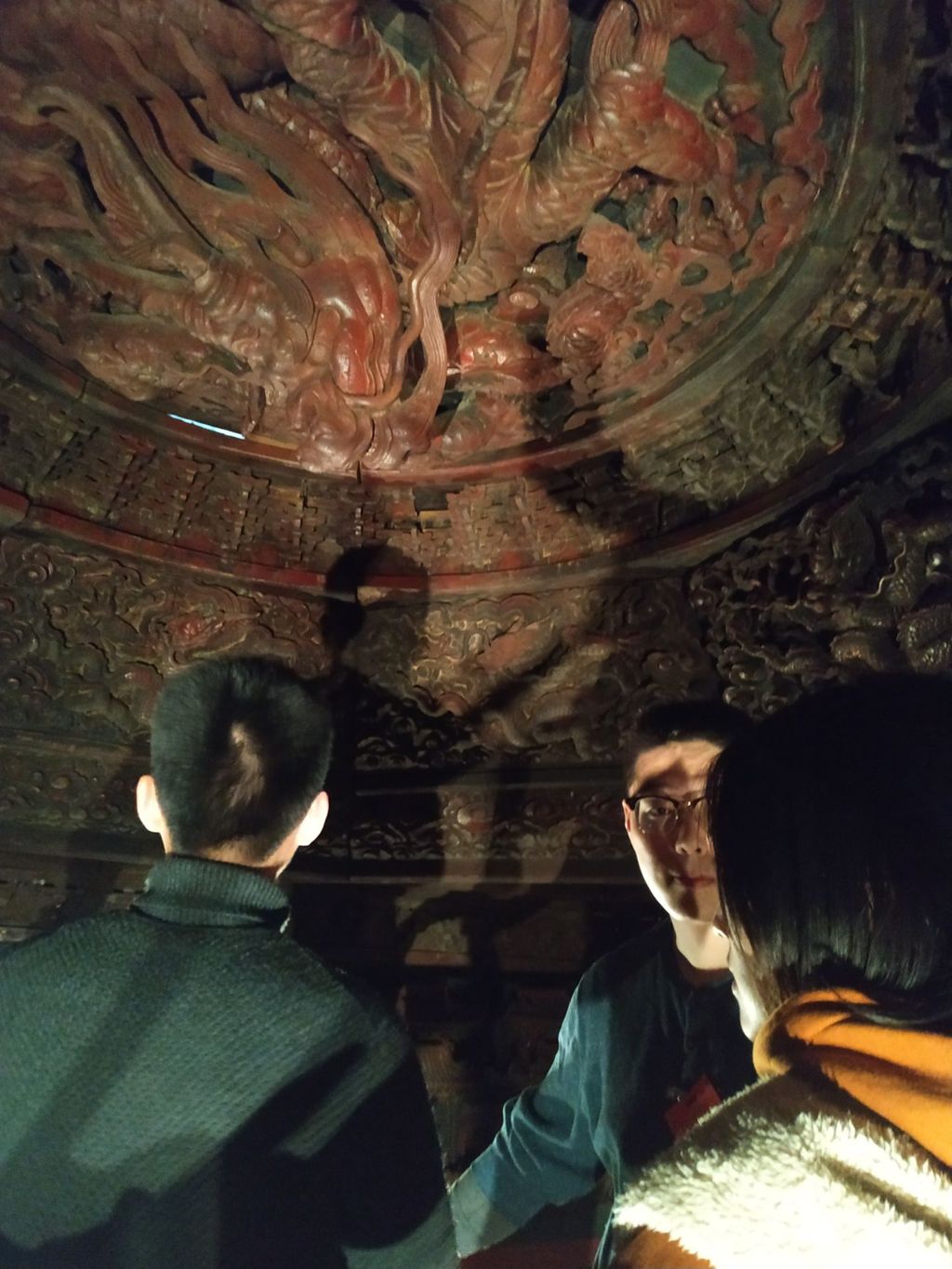 Miniature of Coffered Ceiling from Zhihua Hall (Zhihuadian, Hall of Transforming Wisdom), research team conducting scanning