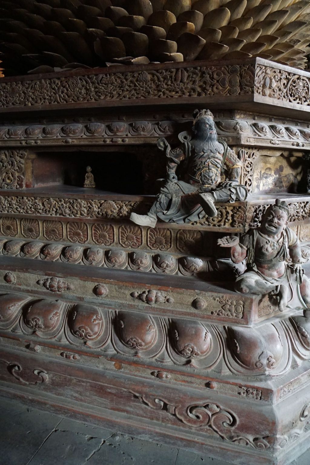 Miniature of Buddha Triad from Wanfo Pavilion (Wanfoge, Ten Thousand Buddhas Pavilion), throne of Vairocana Buddha