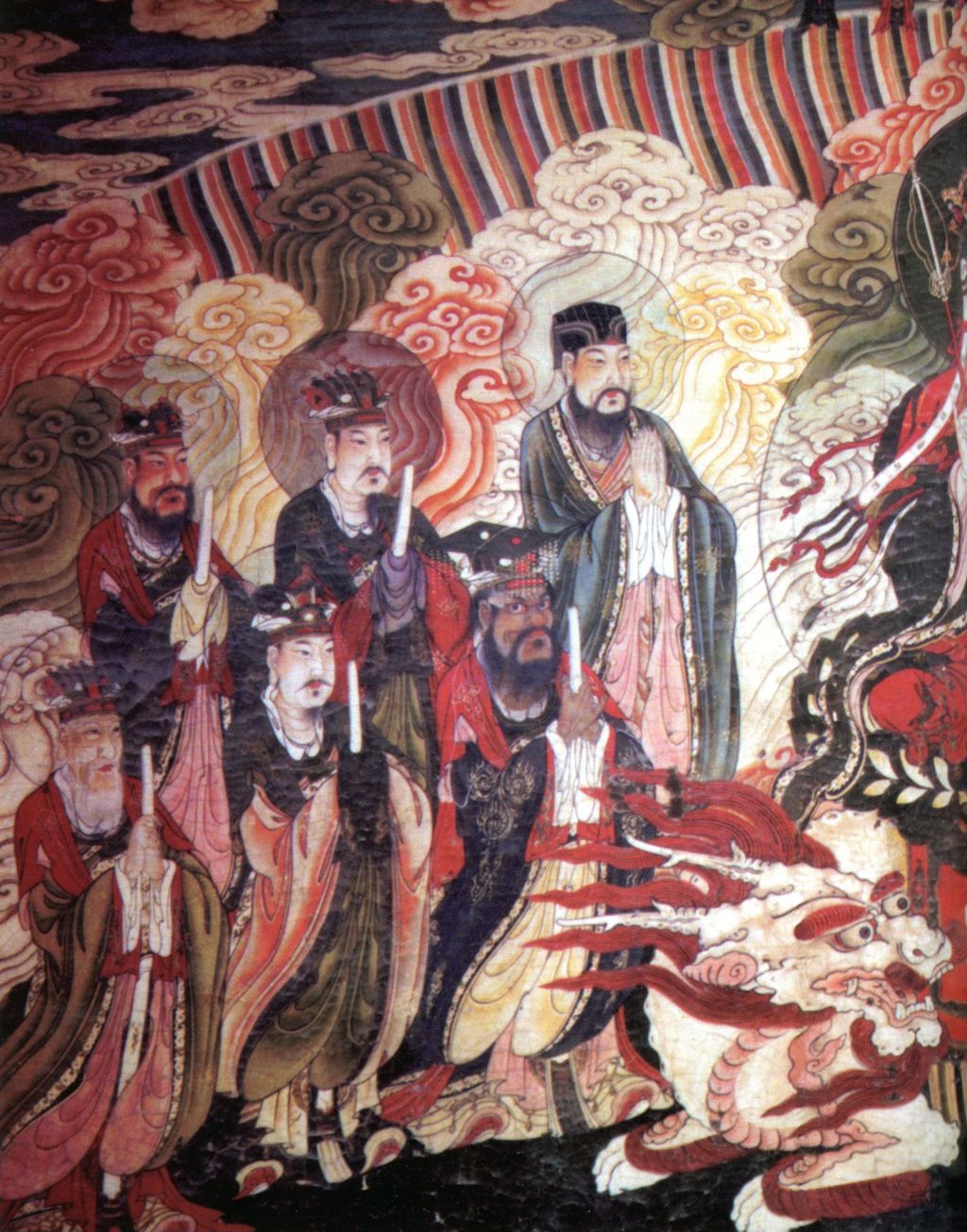 Miniature of Dizang Bodhisattva with the Ten Kings of Hell Mural from Zhihua Hall (Zhihuadian, Hall of Transforming Wisdom), Daoming monk and five of Ten Kings of Hell