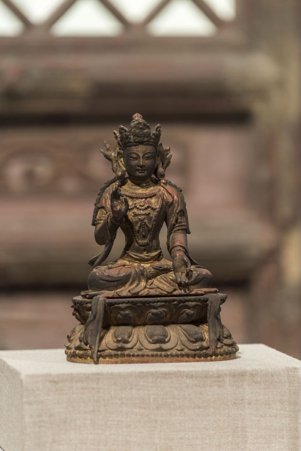 Miniature of Coffered Ceiling from Zhihua Hall (Zhihuadian, Hall of Transforming Wisdom), crowned small Buddha