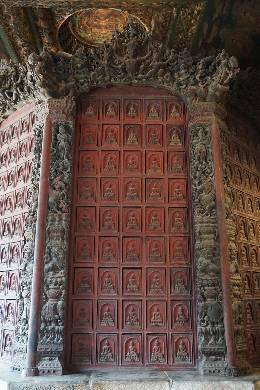 Miniature of Revolving Sutra Cabinet (Zhuanlun Jingzang, or Scripture Cabinet) in Sutra Hall (Zangdian, or Scripture Hall), front and side